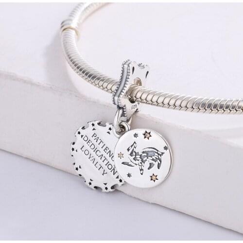 925 Sterling Silver Yellow Enamel Star Magic Boy Animal Double Pendant Charm Bracelet DIY Jewelry Making For Original Pandora