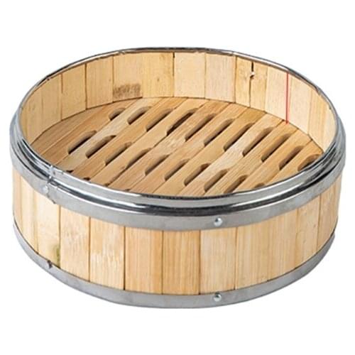 R7RC Bamboo Food Steamer with Stainless Steel Banding No Lid Bun Steaming Basket Dumplings Dim Sum Cage Cooker Kitchen Gadget