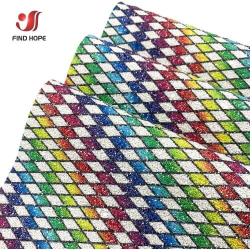 Chunky Glitter PU Leather Iridescent Sewing Sparkly Grid Prismatic Sheet Fabric For Hair Bow Handmade Earring Material Decor