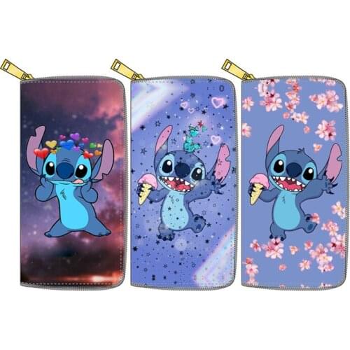 Disney Mickey mouse Cartoon Wallet Girl Boy Card Holder Stitch Pu Clutch handbag