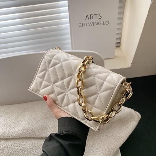 Designer Solid Color Thick Chain Quilted Clutch Flap Shoulder Bags for Women 2021 Summer New Fashion Purses and Handbag Purses