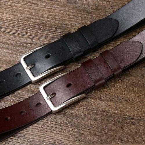 Personalized Fashion Business Stainless Steel Belt Mens Leather Pin Buckle Cowhide Simple Glossy Formal Belt