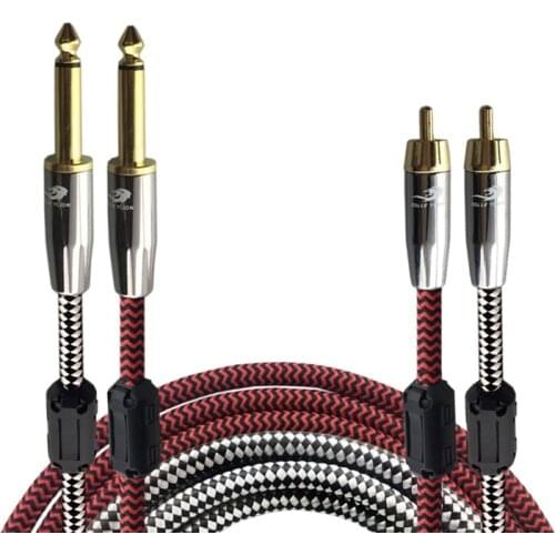 High Premium Stereo 2 Male 6.5mm to 2 RCA Male Shield Cable Phono Mixing Console Subwoofer Amplifier Mixer Audio Cable 1m 2m 3m
