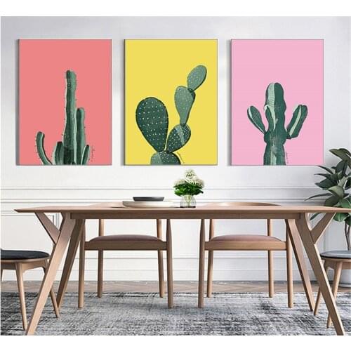 YongHe Nordic Home Decorative Oil Painting Europe Fan Type Cactus Poster Wall Segmental Cactus Pictures For Decorate Living Room