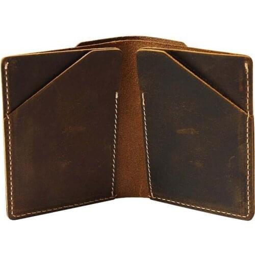 Short Crazy Horse Leather Wallet Head Layer Cowhide Mens Wallet Leather Multi-Card Bit European and American Retro Coin Purse