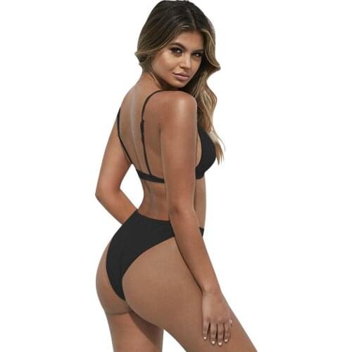 Summer Thong Bikini Set 2019 New Women Swimwear Pure Color Push Up Padded Swimsuit Biquini Women Bathing Suit Summer Beachwear