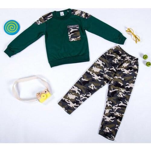 Toddler Baby Boys Camouflage Long Sleeve Pocket Tops Pants Set Spring Autumn Warm Clothes Suit 2-9Y
