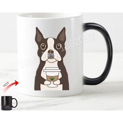 Cute French Bull Terrier Drinking Coffee Mug Kawaii Frenchie Magic Mugs Tea Cups Novelty Cartoon Dog Lover Gifts Color Changing