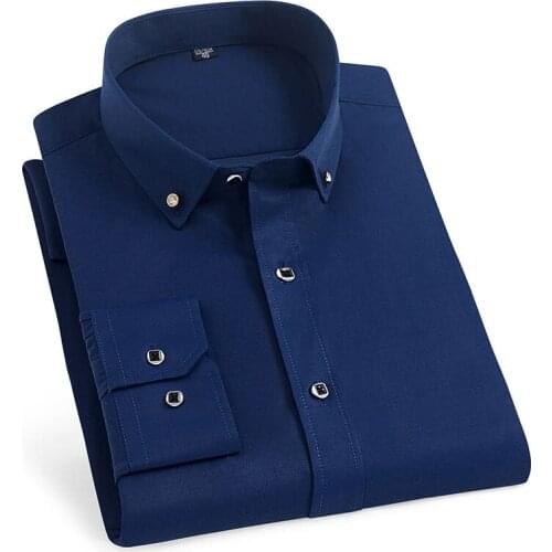 Mens Long Sleeve Shirt Dress Casual Solid Color Routine Fit Design Business Male Social Shirts for Men White Blue Black Blue