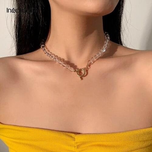 Boho Transparent Beaded Strap Choker Necklace Women Simple Minimalist Toggle Clasp Lasso Short Clavicle Collar Necklaces Jewelry