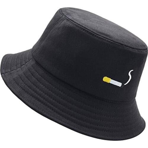 Fashion Cigarette Embroidery Bucket Hat Men Women Hip Hop Fisherman Cap Spring Summer Cotton Adult Panama Bob Hat Flat Sun Hat