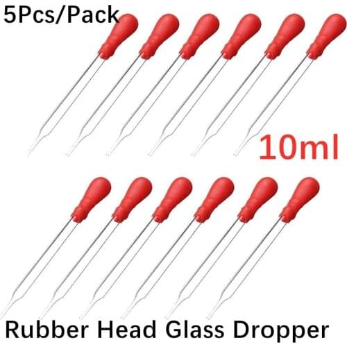 5Pcs/Pack Glass Pipette Medicine Laboratory Dropper 10ml Red Rubber Head Pipet Transparent Dropper Color