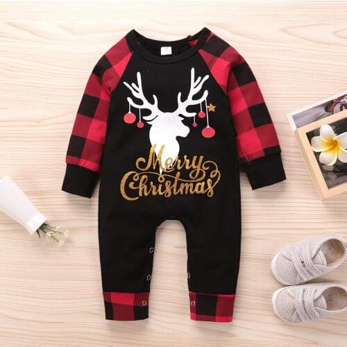 Xmas Merry Christmas Newborn Infant Baby Boy Long Sleeve Plaid Rompers Deer Red Jumpsuit Playsuit Baby Costume Kids clothes