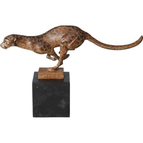 Handmade Running Leopard Bronze Statue Sculpture Wildlife Animal Panther Copper Figurine Art Decor