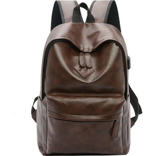 Business Casual Backpacks Travel Bag Black PU Leather Mens Shoulder Bags Teenage Backpack Men USB Charging Anti Theft Backpack