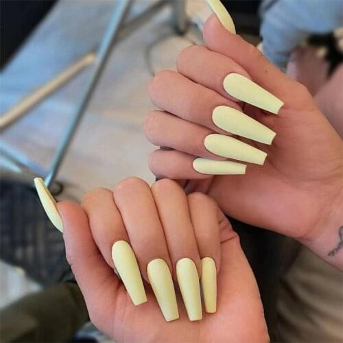 24Pcs Detachable False Nails Ballerina Wearable Long Solid Color Artificial Fake Nails Full Cover Coffin Nail Tips Press On Nail
