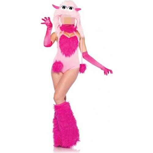 Lovely Cotton Candy Furry Monster Costume Adult Rose Novelty Halloween Costume For Women Sexy Disfraces Adult