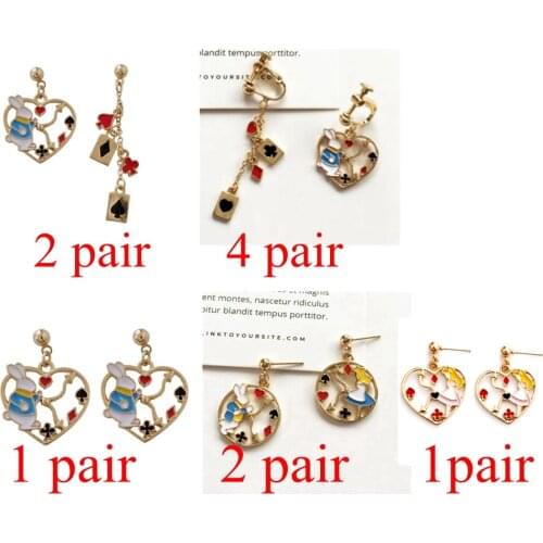 Mixed 10 pair/lot fashion women jewelry accessories metal enamel alice rabbit spade earrings