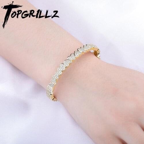 TOPGRILLZ 7mm Heart Bracelet Gold Color Men Hip Hop Charm Bracelet Iced Out Micro Pave AAA+ Cubic Zirconia Jewelry For Gift