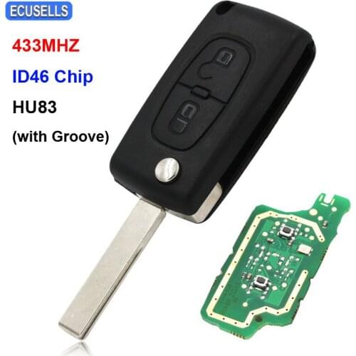 2 Button Flip Remote Smart Key Full Complete Key for Peugeot 307 433MHZ ID46 Chip 0536 Models up to 20110416 Blade with Groove