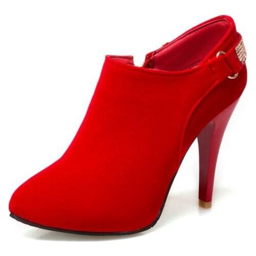 Big Size 1 ladies high heels women shoes woman pumps Metal decoration with pointed fine heel suede