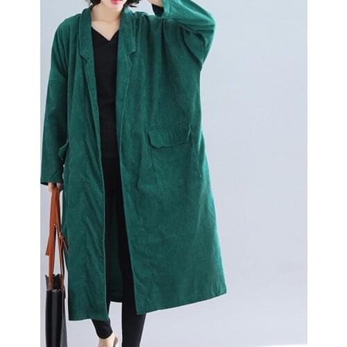 Plus Size Long Trench Coat Women 2021 Fashion Corduroy Clothes Autumn Vintage Oversized Overcoat Cardigan Loose Outerwear H1236