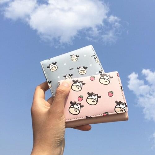Kawaii Cow Print Wallet Women Cute Porte Feuille Femme New Cute Short Card Holder Wallet Women Coin Purse Small Wallet