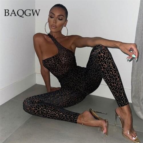 Leopard Print Skinny Jumpsuit Women Summer New Mesh See Through Sleeveless Sexy Hollow Out Bodycon One Piece Overalls Clubwear