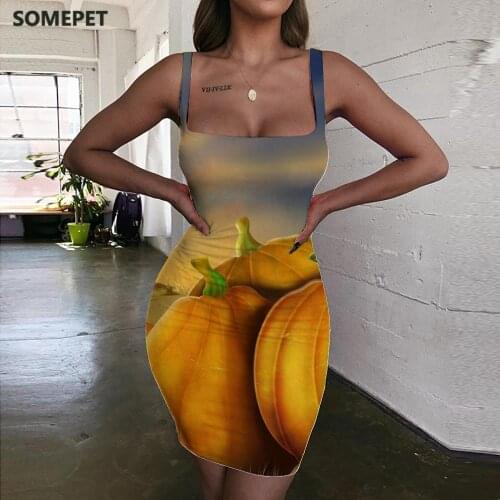 SOMEPET Pumpkin Dresses Women Halloween Sundress Moon Ladies Dresses Harajuku Bodycon Dress Womens Clothing Party Beach