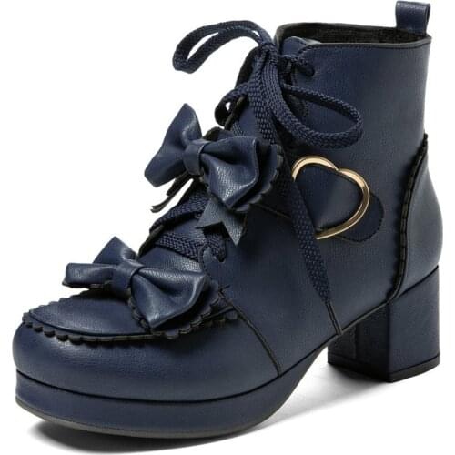 JK-Uniform Winter Warm Lolita Boots Japanese Kawaii Cosplay Party High Heels Women Shoes Cute Sweetheart Bowknot Girls