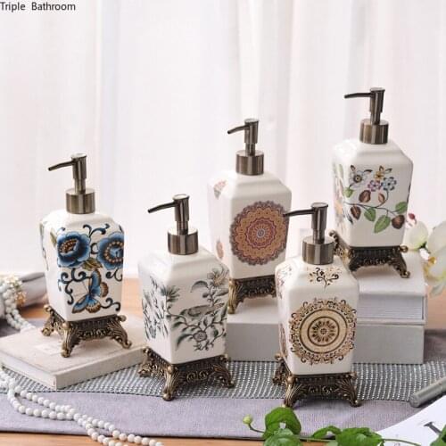 European Ceramic Sanitizer Bottles Home Shampoo Dispenser Shower Gel Bottles Hand Sanitzer Holder Bathroom Accessories