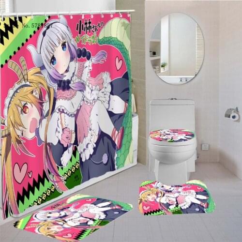 3/4Pcs Set Miss Kobayashis Dragon Maid Shower Curtain Lovely Kawaii Girls Floor Mat U Shape Mat Toilet Lid Cover Bath Curtain