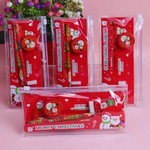 5Pcs/Pack Cute Christmas Stationery Set Pencil Case Sharpener Stationery Student School Office Supplies School Gir Boy Gift