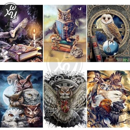 5D DIY Diamond Painting Cross Stitch Owl Diamond Mosaic Vintage Diamond Embroidery Needlework Round Square Drills for Home Decor