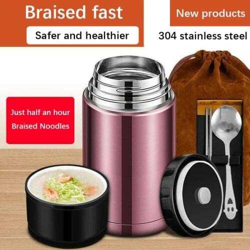 800ML/1000ML/1200ML Large Capacity Thermos Lunch Box Portable 304 Stainless Steel Food Soup Containers Vacuum Braised Thermocup