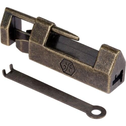 Antique Bronze Padlock+Key 43*19mm Chinese Flower Jewelry Box Latch Lock Door Hardware Vintage Decor Carving Old Chinese Fashion