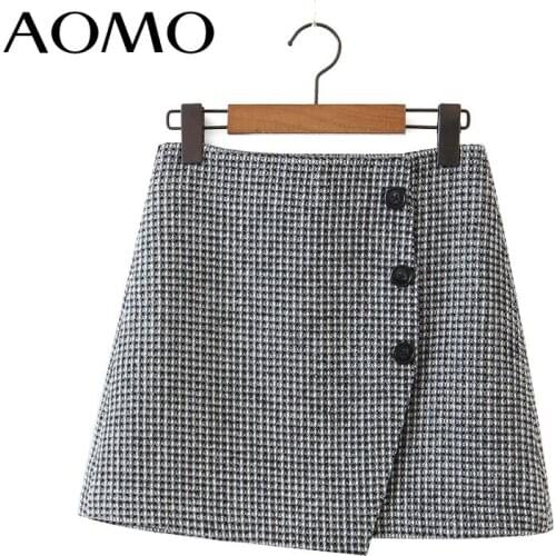 AOMO 2021 Women Plaid Tweed Skirts French Style Female Mini Skirt 8H117A