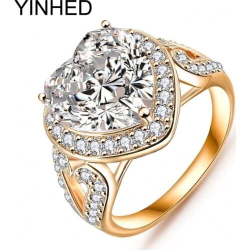 YINHED Brand Jewelry Ring Gold Color Jewelry Heart Shape AAA CZ Diamant Engagement Rings for Women Z0027