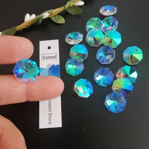 Camal 20Pcs 14mm AB Color Colorful ( one hole) Crystal Octagonal Loose Bead Chandelier Lamp Parts Curtain Craft Wedding Ornament