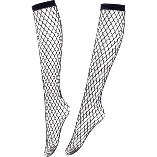 Black Sexy Stockings Women Summer Knee High Socks Transparent Thin Mesh Sheer Stocking Hollow Out Nylon Women Fishnet Stockings