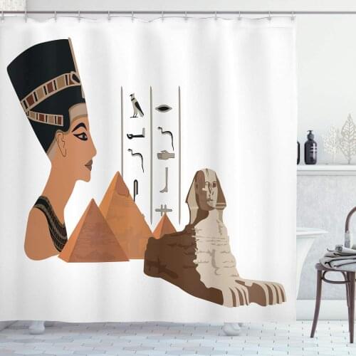 Beige Black Egyptian Print Shower Curtain Egypt Pyramid Landmark Culture Elements Illustration Bathroom Curtain