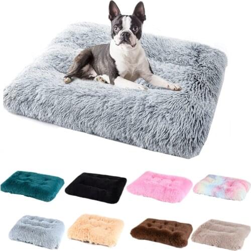 Long Plush Dog Bed Square Dog Mat Pet Cushion Blanket Soft Fleece Cat Cushion Puppy Chihuahua Sofa Mat Pad For Small Large Dogs
