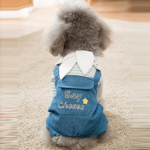 Denim Dog Dress Striped Knit Coat Jumpsuits Pet Jeans Skirt for Small Dog Puppy Cat Clothes Chihuahua Teddy Birthday Clothing