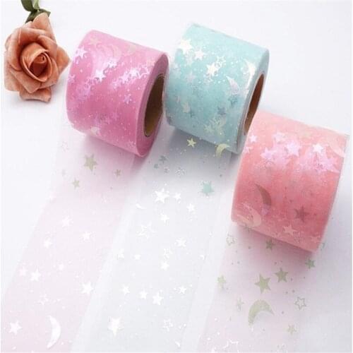 25yds Symphony Fluorescent Stars Moon Tulle Roll Gift Packaging Ribbon Hair Accessories Diy Crafts Wedding Party Decoration Sash