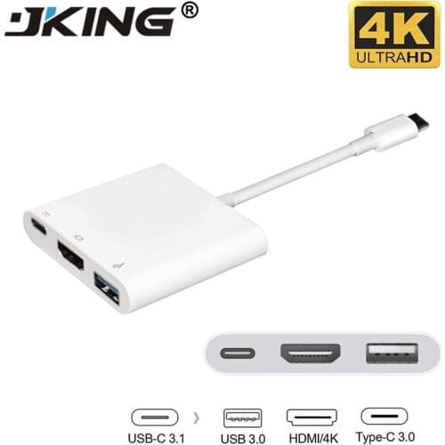 JKING 3-in-1 USB C hub to HDMI USB3.0 Type-C Female Adapter Usb Type-C Hub Adapter with Charging Converter for MacBook