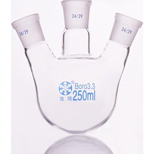Three-necked flask oblique shape,with three necks standard grinding mouth,Capacity 250ml,Middle joint 24/29,lateral joint 24/29