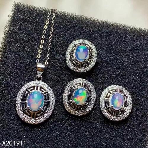 KJJEAXCMY fine jewelry 925 sterling silver inlaid Natural Opal luxurious Ring Earring Necklace Womens Suit Support Test noble