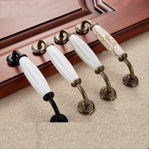 Cupboard Kitchen Handle Dresser Furniture Knob Drawer Cabinet Hardwares Zinc Alloy Ceramic Black Ivory White Arc Nordic Style