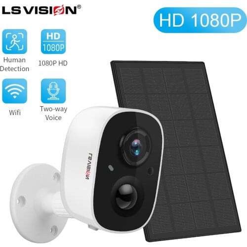 LSVISION 1080P WIFI Outdoor Camera Solar Rechargeable Battery Wireless Security Camera 2MP HD Solar Panle PIR Motion Detect