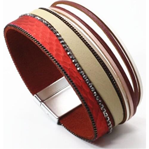 Red Leopard Magnet Animal Trendy Wristband Wide Snake Leather Bracelets Women Fashion Girl Bangle Female Jewelry New Design